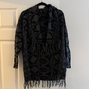 H&M Black and Gray Fringed Poncho